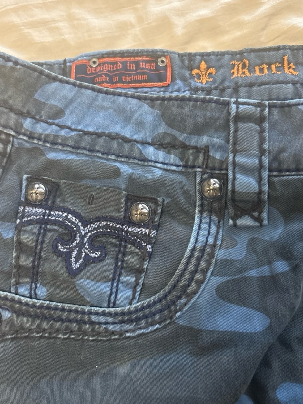 Rock Revival Men's Blue Camo Bermuda Shorts 34